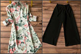 Cream Floral Kurti with Classic Black Palazzo Set